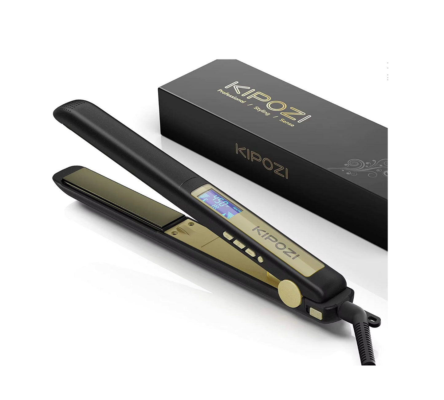 KIPOZI - Wide Black Professional ceramic ionic straightener titanium (3PC)