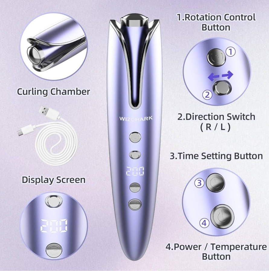 WIZCHARK cordless rechargable auto curler curler (3PC)