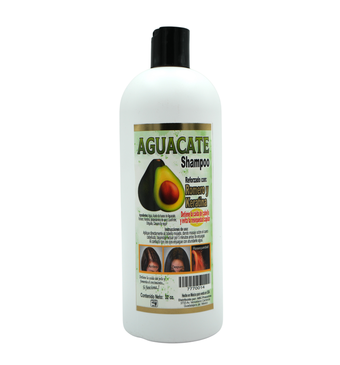 Shampoo Aguacate reforzado con Romero y Keratina (3PC)